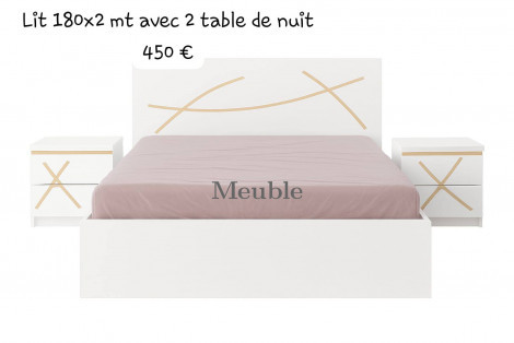 LIT 180*2 M AVEC 2 TABLE DE NUIT