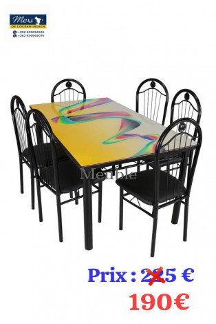 TABLE AVEC PLATEAU EN VERRE + 6 CHAISES