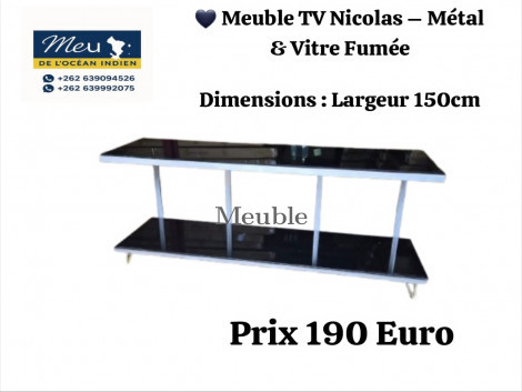 MEUBLE TV NICOLAS ; METAL ET VITRE