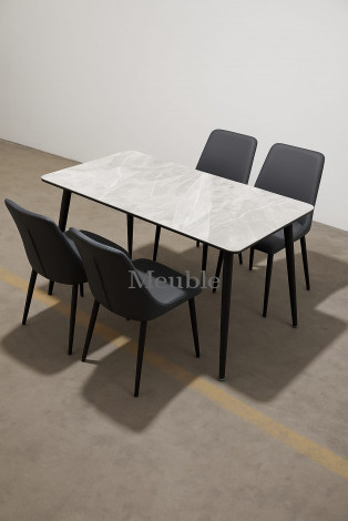 SALLE À MANGER ENSEMBLE EN ACIER INOXYDABLE AVEC PLATEAU EN PIERRE