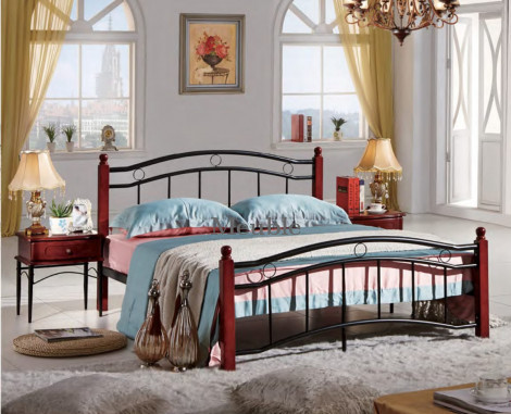 LIT EN MÉTAL AVEC PIEDS EN BOIS