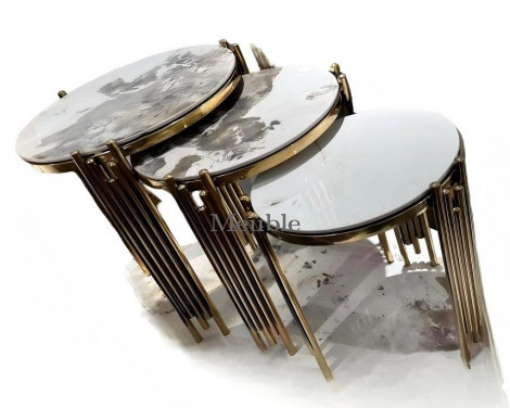 TABLE BASSE ENSEMBLE EN ACIER INOXYDABLE AVEC PLATEAU EN PIERRE SINTERISÉE