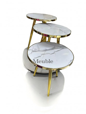 TABLE BASSE ENSEMBLE EN ACIER INOXYDABLE AVEC PLATEAU EN PIERRE SINTERISÉE